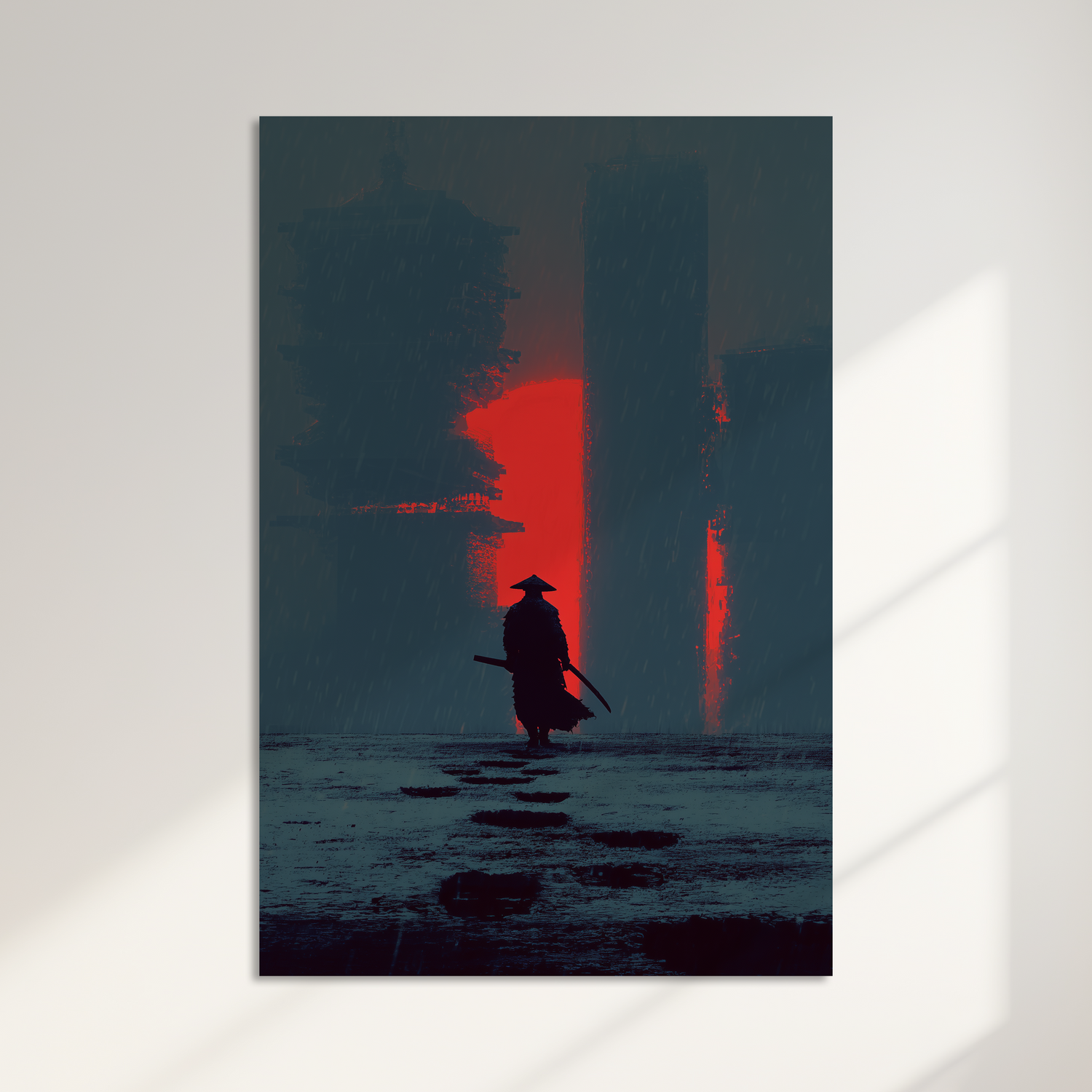 Neo Japanese Art Print – Samurai in the Rain