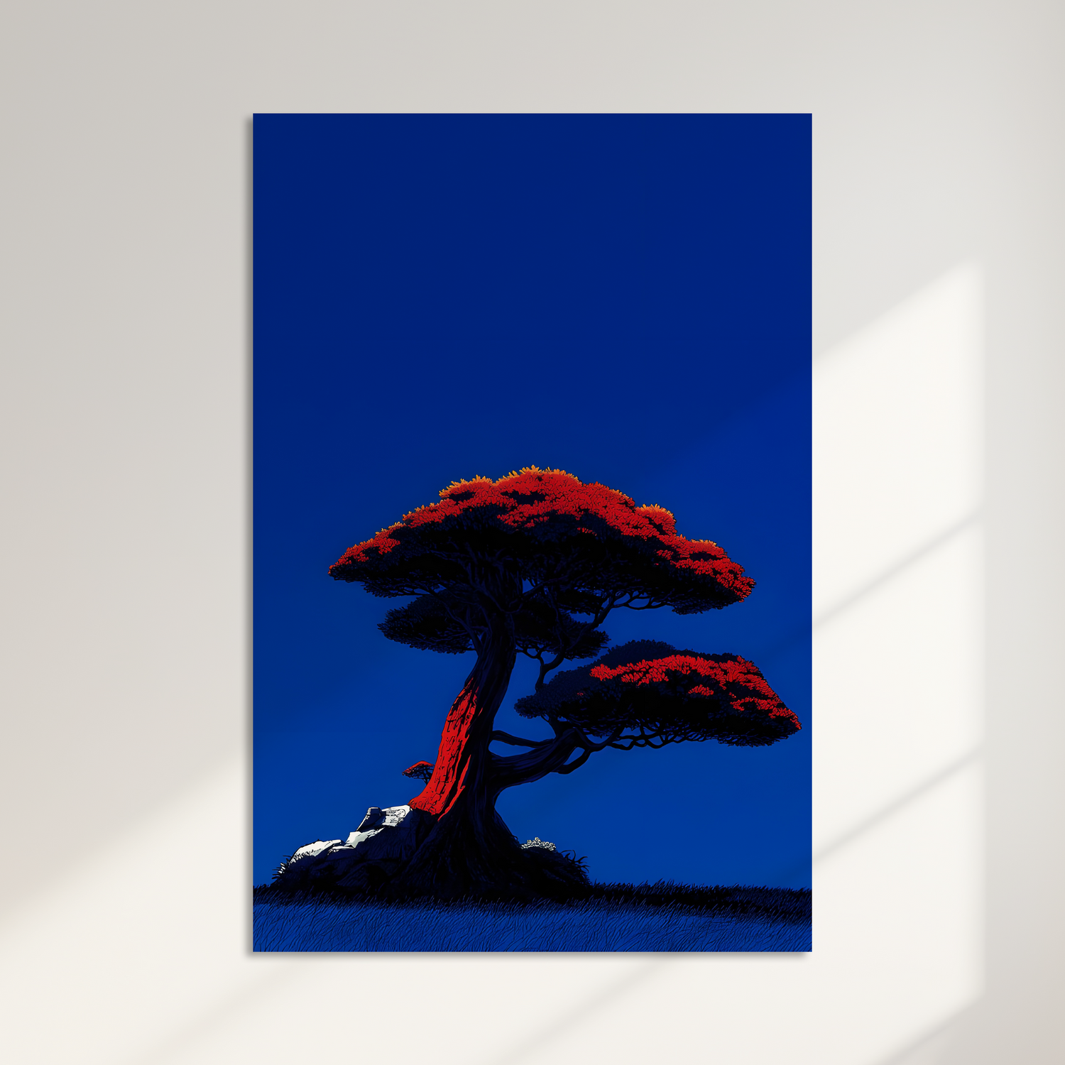 Japanese Minimal Wall Art – Red Bonsai Tree